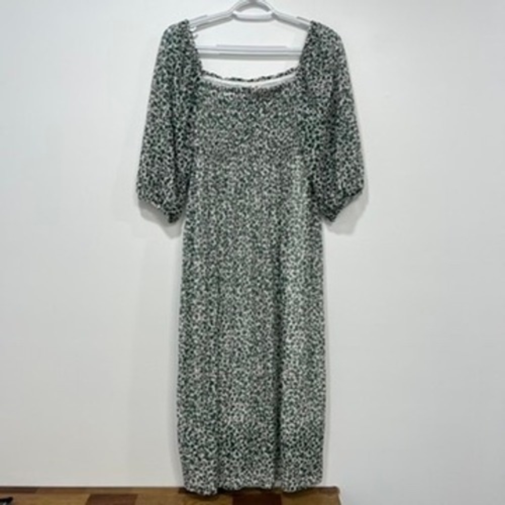 Baum Und Pferogarten Womens Dress‎ XS Floral Green White Boho Puff Sleeve Midi